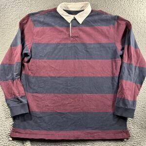 LL BEAN RUGBY POLO SHIRT MENS XLT TALL NAVY BLUE MAROON LONG SLEEVE STRIPED